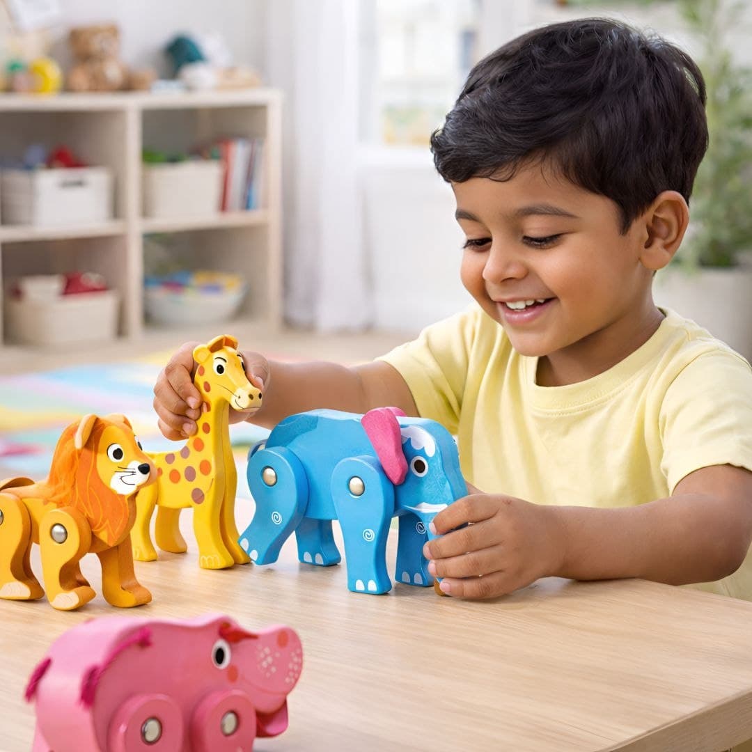 Forest Zoo Wooden Animal Figures – Jointed Safari & Dino Toy Set thumbnail 4