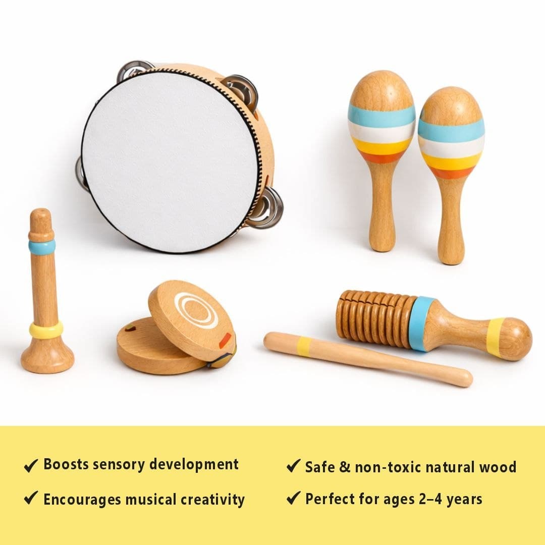 Wooden Musical Instrument Set for Kids – Tambourine, Maracas & More thumbnail 3
