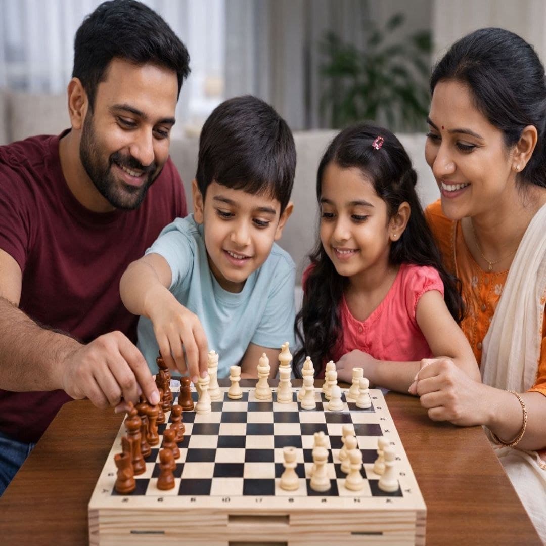 2-in-1 Wooden Game Board – Foldable Sling Puck & Chess Set thumbnail 4