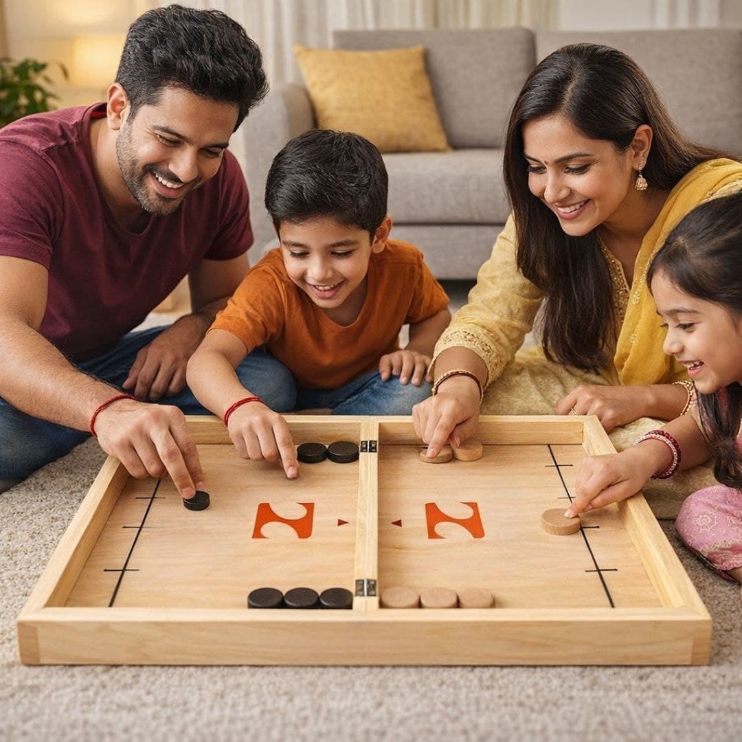 2-in-1 Wooden Game Board – Foldable Sling Puck & Chess Set thumbnail 5