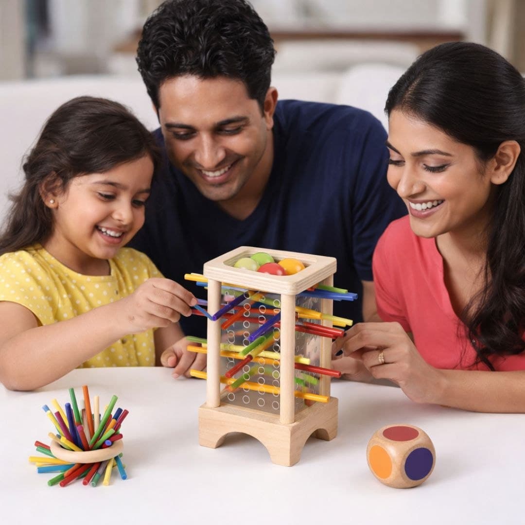 Wooden Tumble Tower Stick Game – Pull Out Sticks & Ball Drop Toy thumbnail 4
