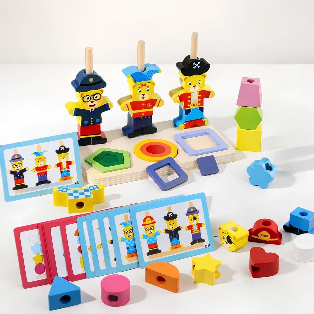Little Bear Shape Sorting & Stacking Puzzle Set with Pattern Cards thumbnail 2