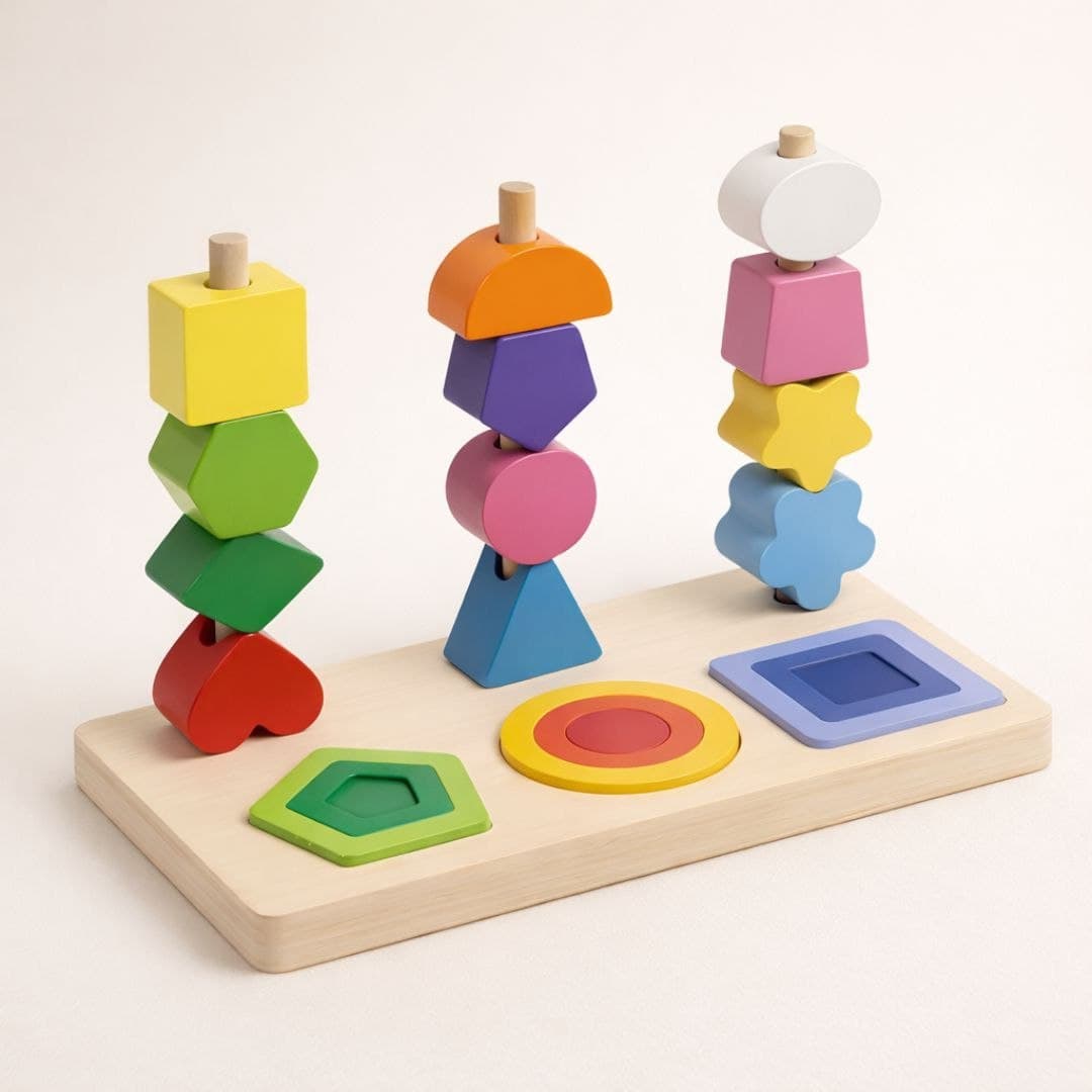 Little Bear Shape Sorting & Stacking Puzzle Set with Pattern Cards thumbnail 3
