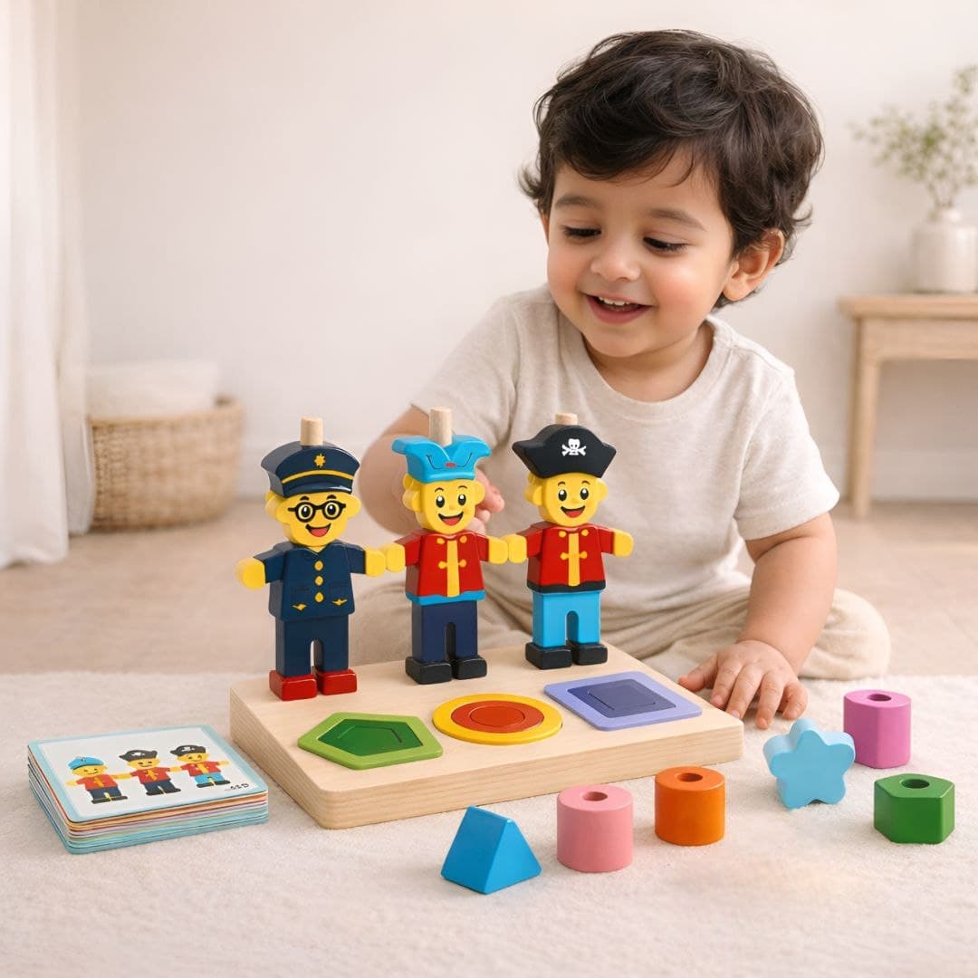 Little Bear Shape Sorting & Stacking Puzzle Set with Pattern Cards thumbnail 4