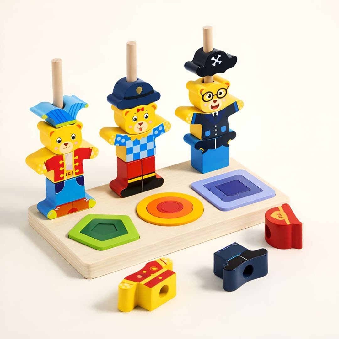 Little Bear Shape Sorting & Stacking Puzzle Set with Pattern Cards thumbnail 5