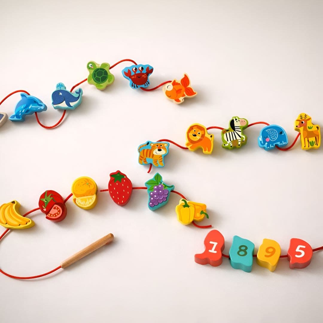 Wooden Lacing Toy Set (42 Pcs) – Alphabet, Number & Shape Threading Beads thumbnail 2