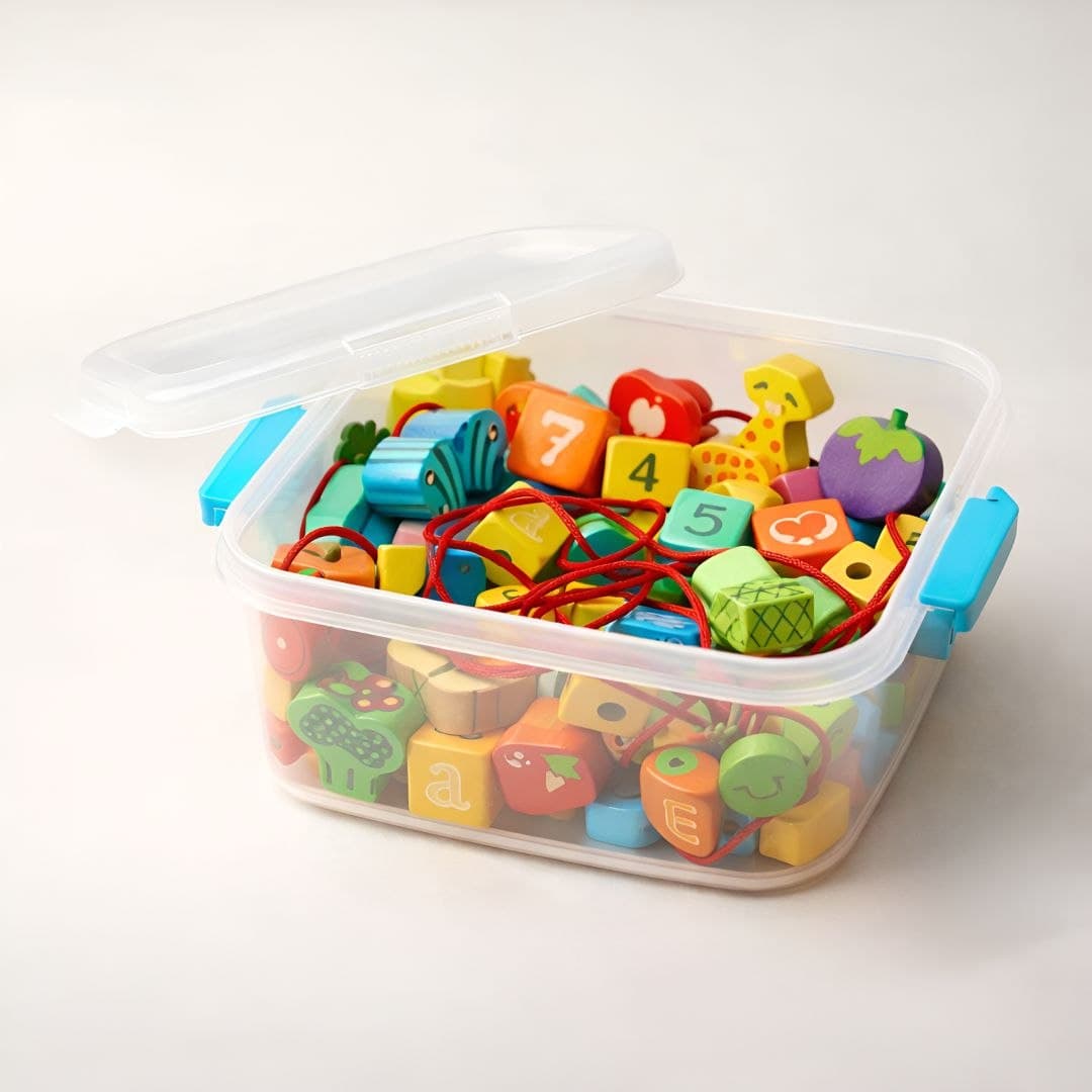 Wooden Lacing Toy Set (42 Pcs) – Alphabet, Number & Shape Threading Beads thumbnail 3
