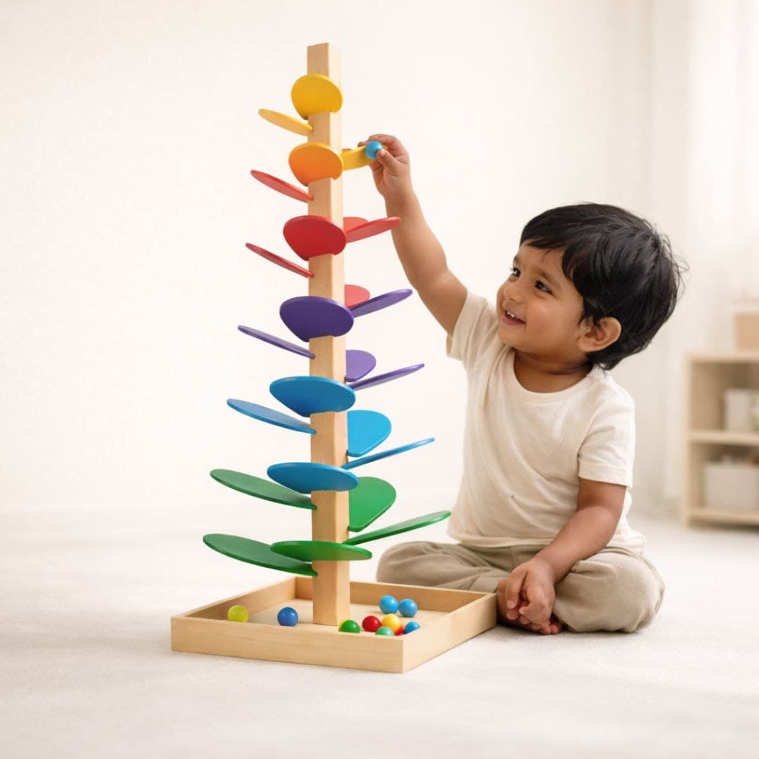 Rainbow Music Tree – Wooden Marble Run Tower for Toddlers thumbnail 4