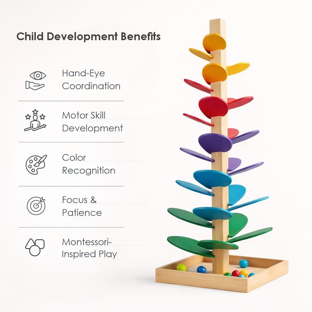 Rainbow Music Tree – Wooden Marble Run Tower for Toddlers thumbnail 5
