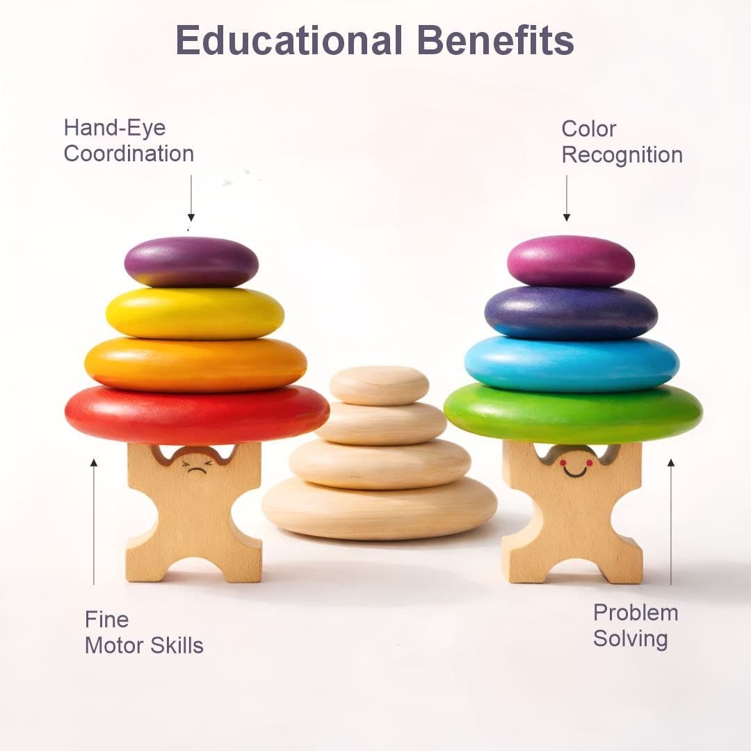 Wooden Pebble Stacking Toy – Rainbow Balance Stones for Kids thumbnail 4