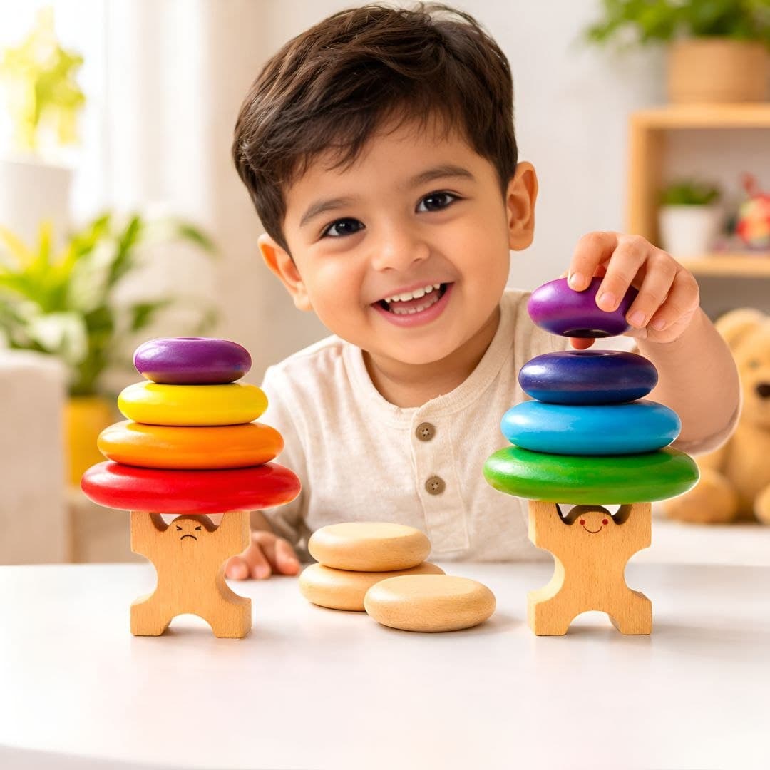 Wooden Pebble Stacking Toy – Rainbow Balance Stones for Kids thumbnail 5