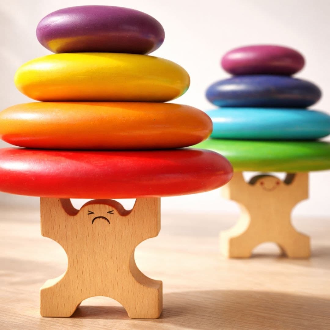 Wooden Pebble Stacking Toy – Rainbow Balance Stones for Kids thumbnail 2