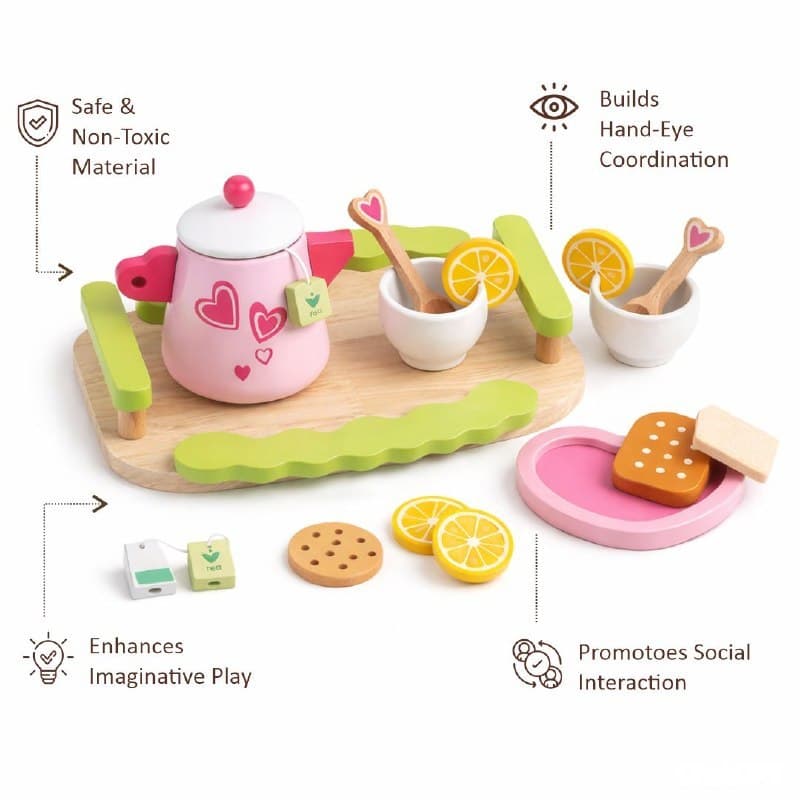 Pink Afternoon Tea Set – Wooden Pretend Play Teapot & Snacks Toy thumbnail 3