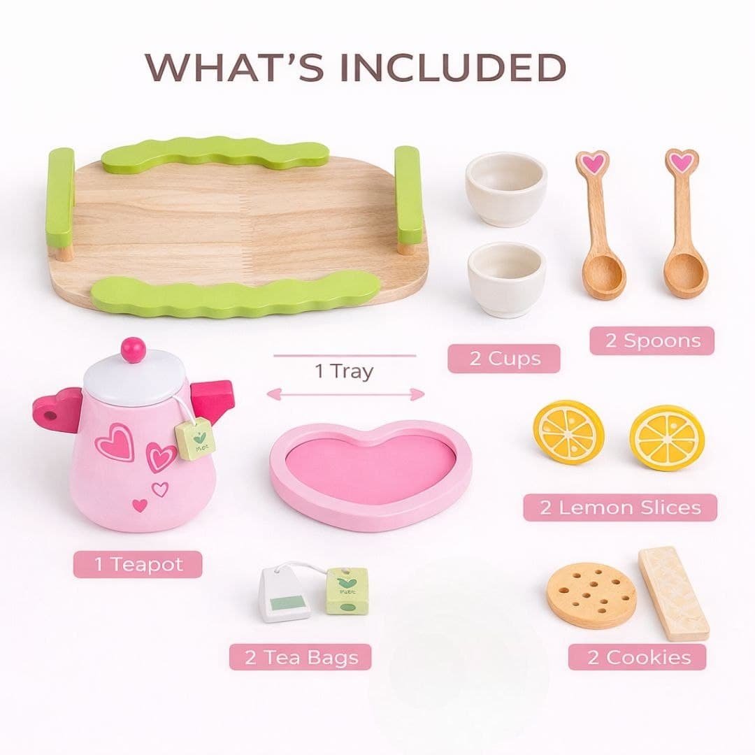 Pink Afternoon Tea Set – Wooden Pretend Play Teapot & Snacks Toy thumbnail 4