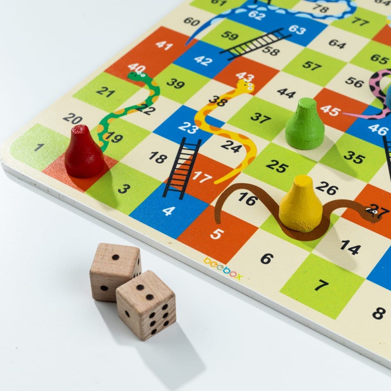 2-in-1 Wooden Ludo & Snake and Ladder Game – Animal Theme Board Game thumbnail 4