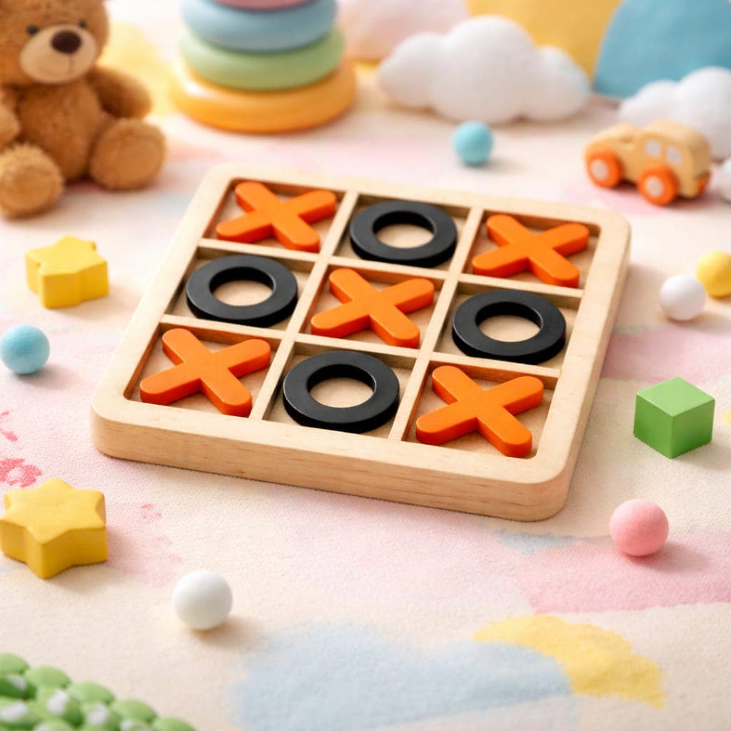 Wooden Tic Tac Toe Game for Kids | Montessori Educational Strategy Board Game thumbnail 2
