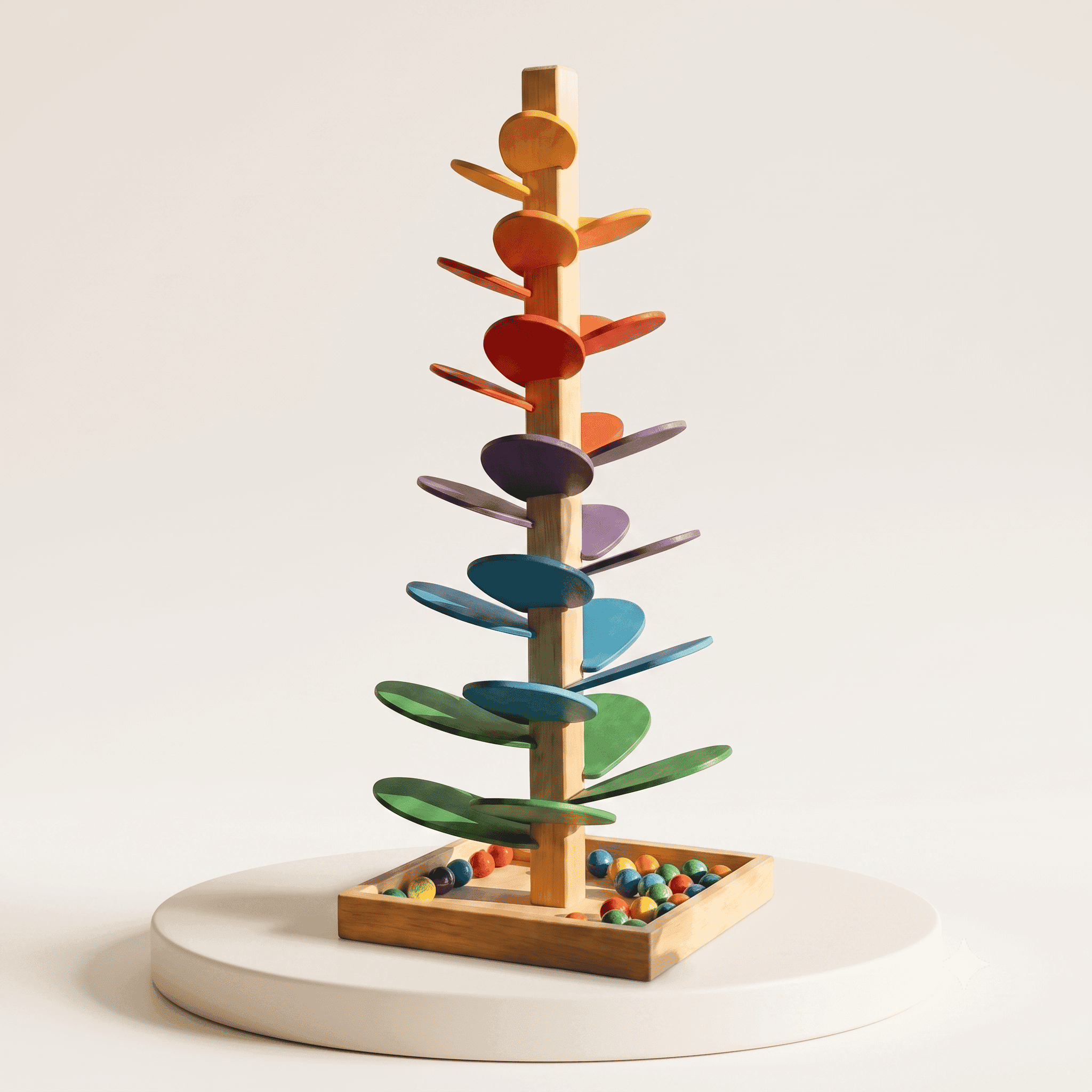 Rainbow Music Tree – Wooden Marble Run Tower for Toddlers - Image 1