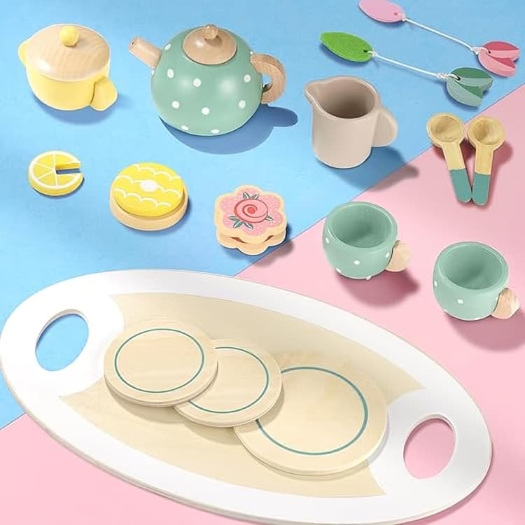 Kastha Toys Wooden Afternoon Tea Set – Pretend Play Kitchen Toy for Kids thumbnail 4