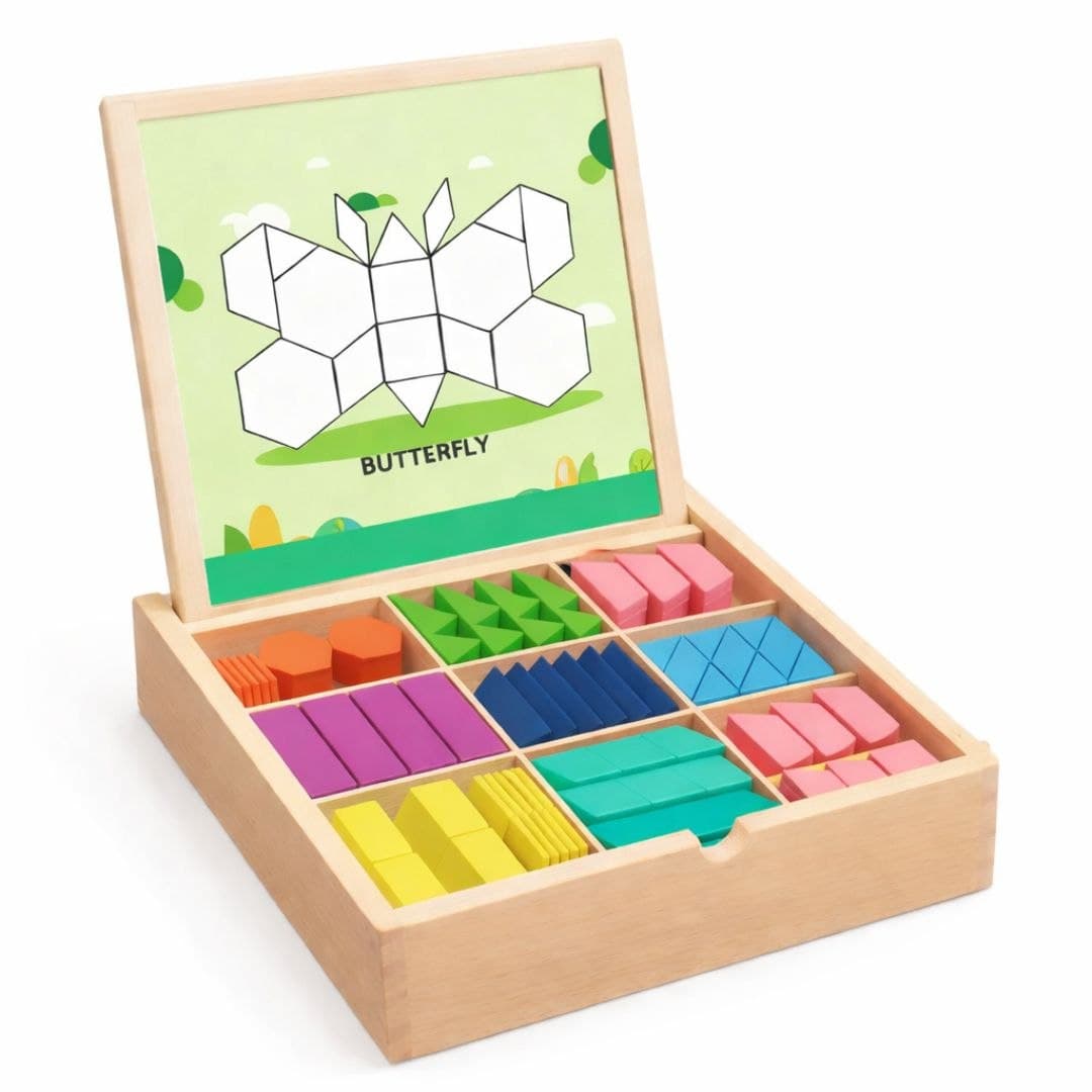 Wooden Magnetic Geometry Puzzle – 225 Piece Pattern Building Set - Image 1