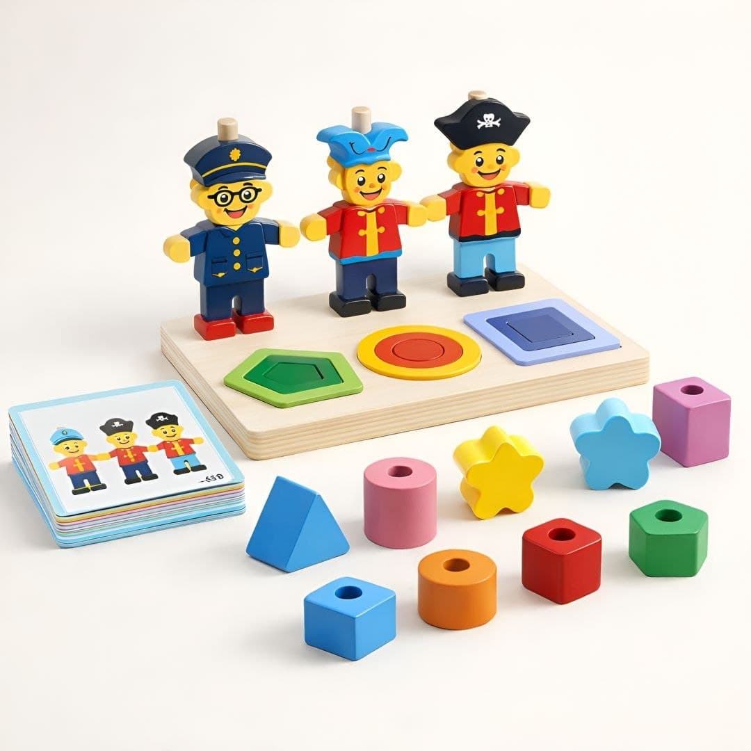 Little Bear Shape Sorting & Stacking Puzzle Set with Pattern Cards - Image 1