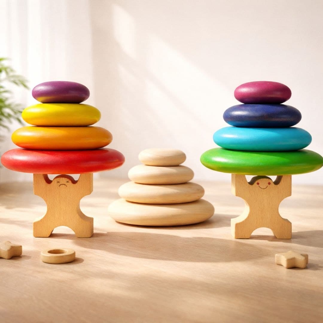 Wooden Pebble Stacking Toy – Rainbow Balance Stones for Kids - Image 1
