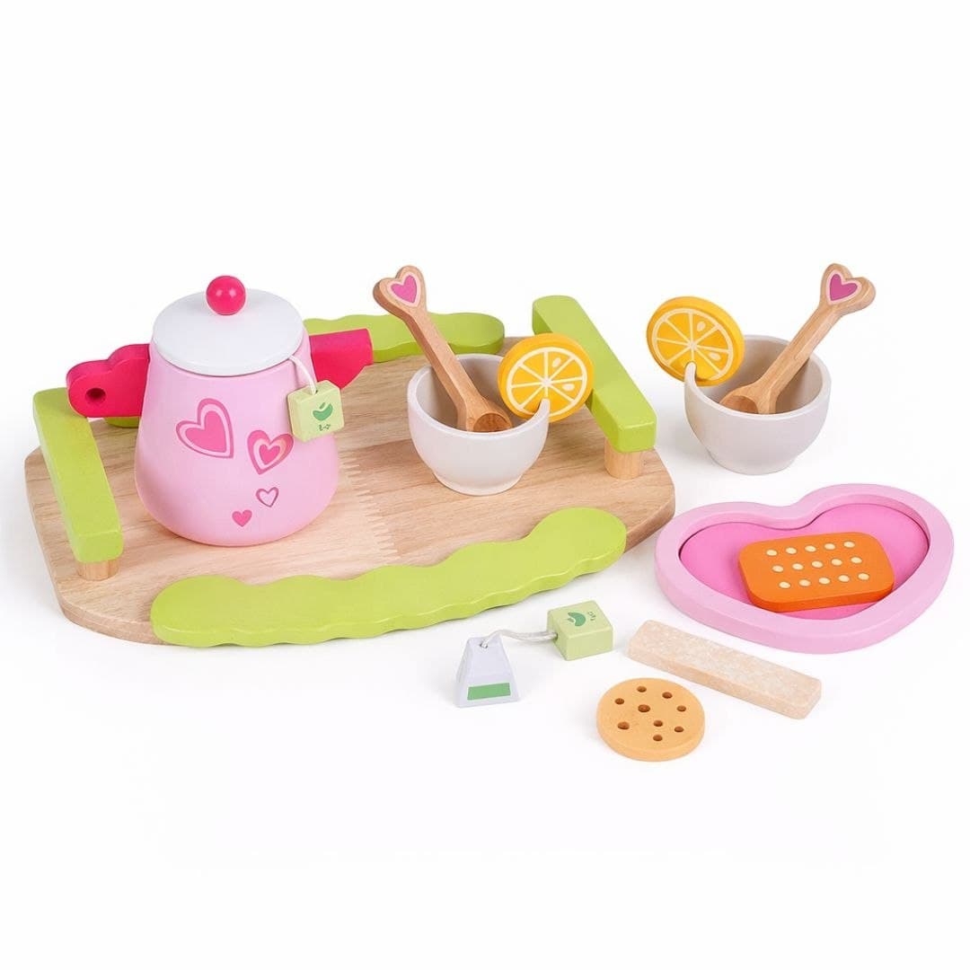 Pink Afternoon Tea Set – Wooden Pretend Play Teapot & Snacks Toy - Image 1