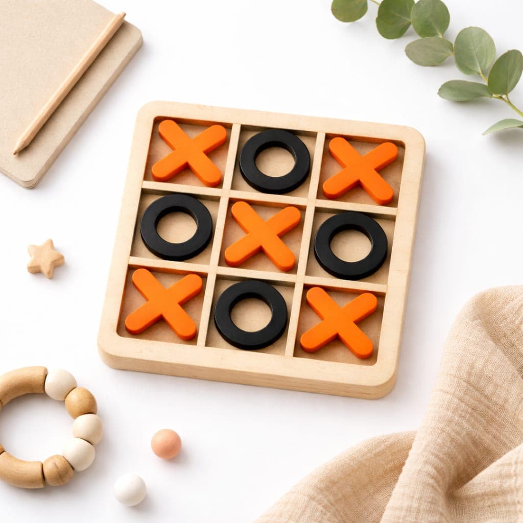 Wooden Tic Tac Toe Game for Kids | Montessori Educational Strategy Board Game - Image 1