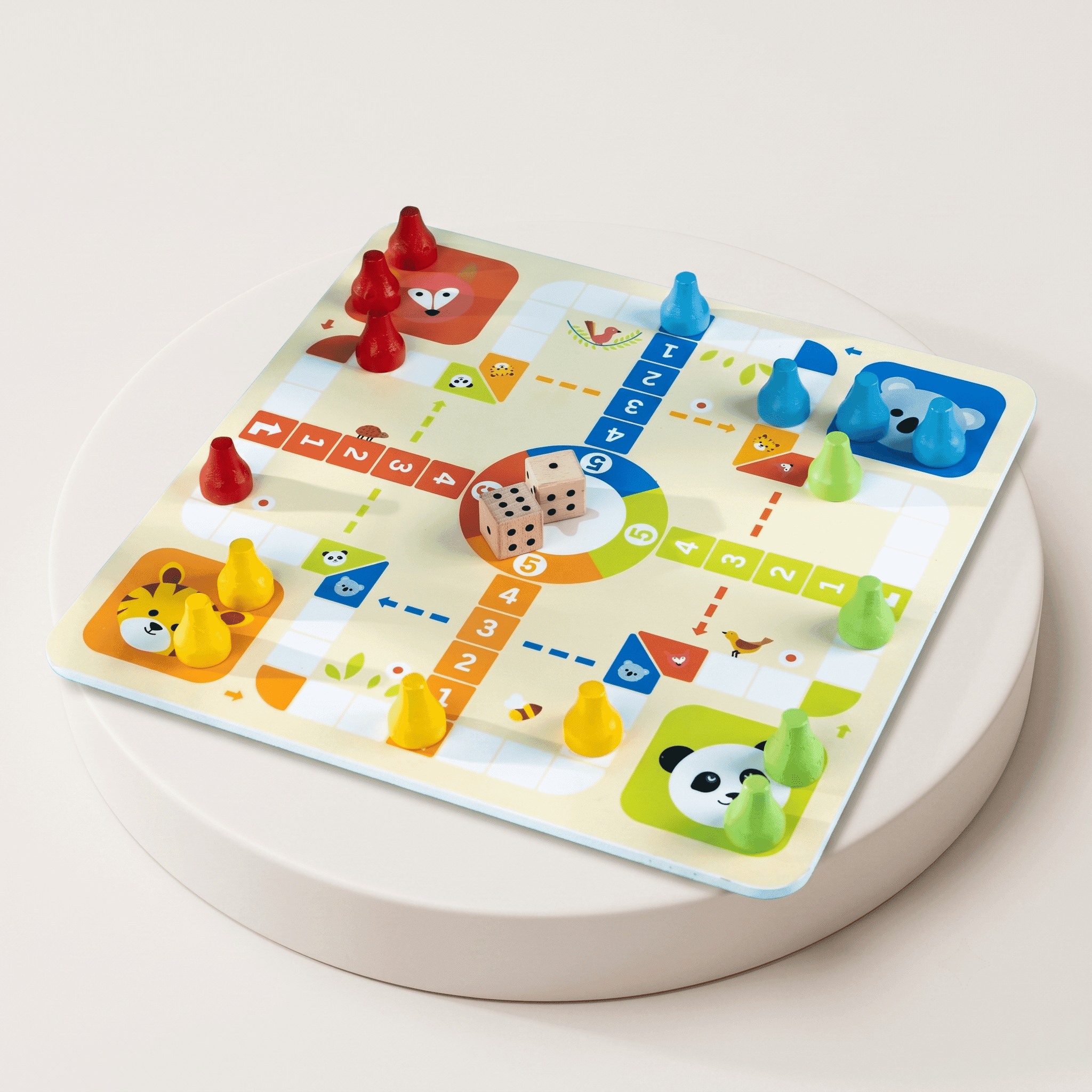 2-in-1 Wooden Ludo & Snake and Ladder Game – Animal Theme Board Game - Image 1