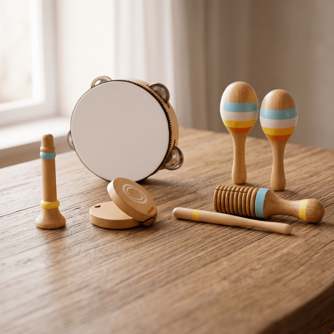 Wooden Musical Instrument Set for Kids – Tambourine, Maracas & More - Image 1