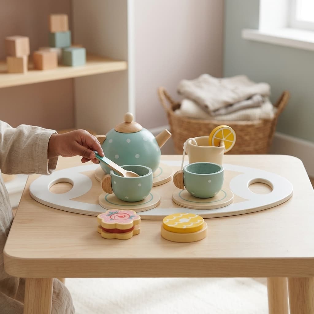 Kastha Toys Wooden Afternoon Tea Set – Pretend Play Kitchen Toy for Kids - Image 1